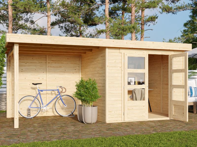 Karibu Gartenhaus Askola 3 mit Anbaudach 2,4 m, Rückwand