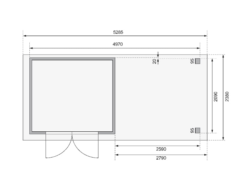 Karibu Gartenhaus Askola 3 mit Anbaudach 2,75 Meter, Seiten- und Rückwand