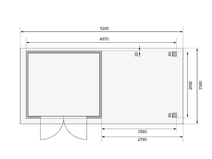 Karibu Gartenhaus Askola 3 mit Anbaudach 2,75 Meter, Seiten- und Rückwand