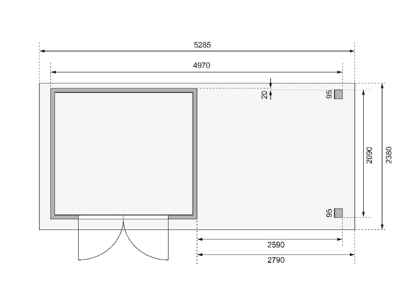 Karibu Gartenhaus Askola 3 mit Anbaudach 2,80 m, Rückwand in terragrau