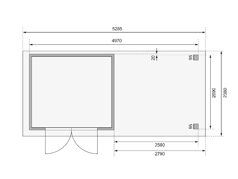 Karibu Gartenhaus Askola 3 mit Anbaudach 2,80 m, Seiten- und Rückwand in Lamellenoptik