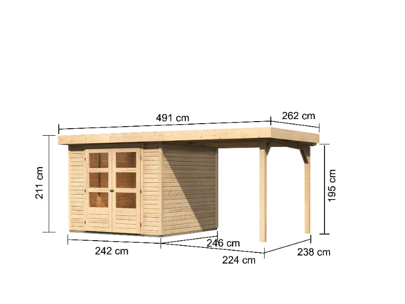 Karibu Gartenhaus Askola 3,5 mit Anbaudach 2,25 Meter