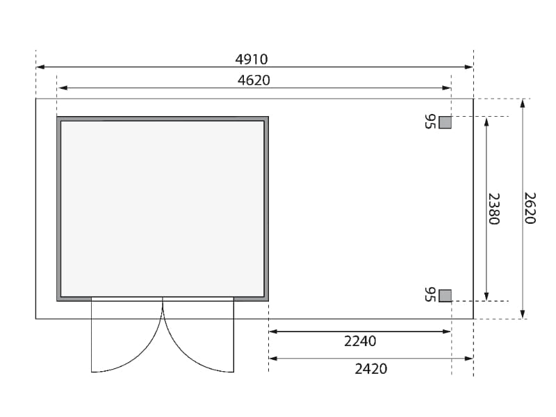 Karibu Gartenhaus Askola 3,5 mit Anbaudach 2,25 Meter, Seiten- und Rückwand
