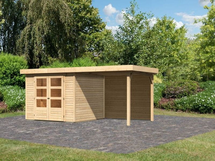 Karibu Gartenhaus Askola 3,5 mit Anbaudach 2,4 m, Rückwand