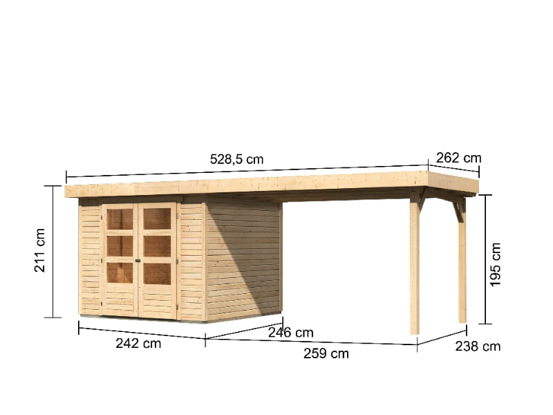 Karibu Gartenhaus Askola 3,5 mit Anbaudach 2,75 Meter