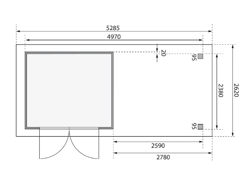 Karibu Gartenhaus Askola 3,5 mit Anbaudach 2,75 Meter