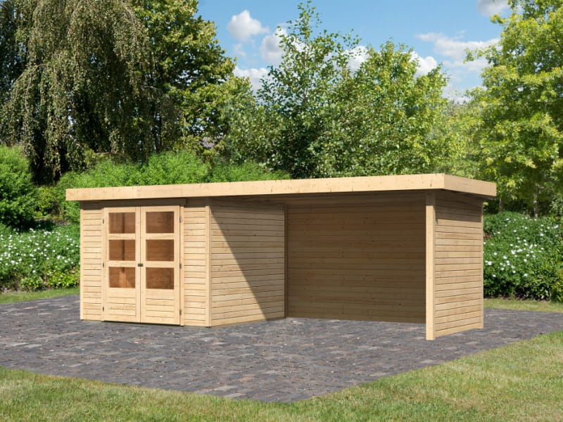 Karibu Gartenhaus Askola 3,5 mit Anbaudach 2,75 Meter, Seiten- und Rückwand