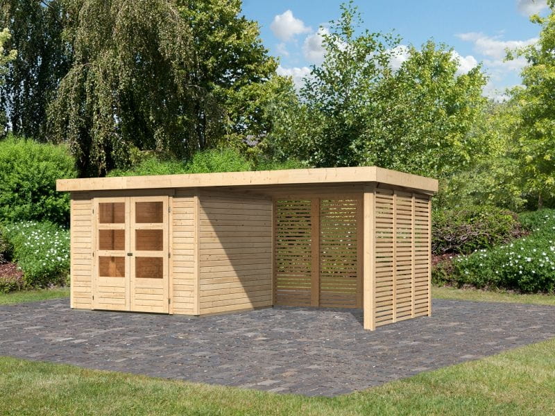 Karibu Gartenhaus Askola 3,5 mit Anbaudach 2,8 m mit Lamellenwänden