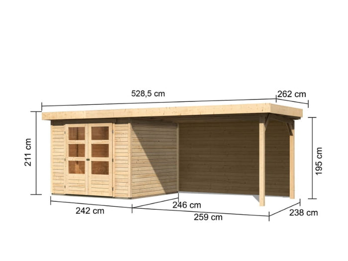 Karibu Gartenhaus Askola 3,5 mit Anbaudach 2,8 m, Rückwand