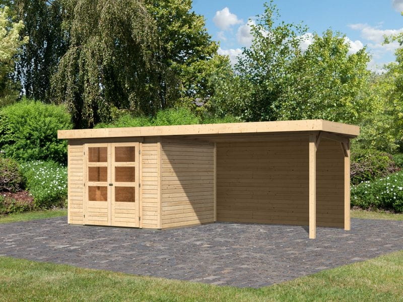 Karibu Gartenhaus Askola 3,5 mit Anbaudach 2,8 m, Rückwand