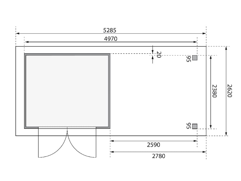 Karibu Gartenhaus Askola 3,5 mit Anbaudach 2,8 Meter, Seiten- und Rückwand in terragrau