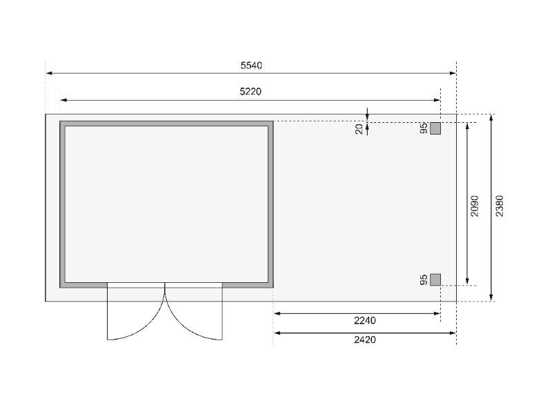 Karibu Gartenhaus Askola 4 in terragrau mit Anbaudach 2,40 Meter