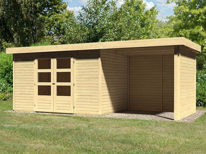 Karibu Gartenhaus Askola 4 mit Anbaudach 2,25 Meter, Seiten- und Rückwand