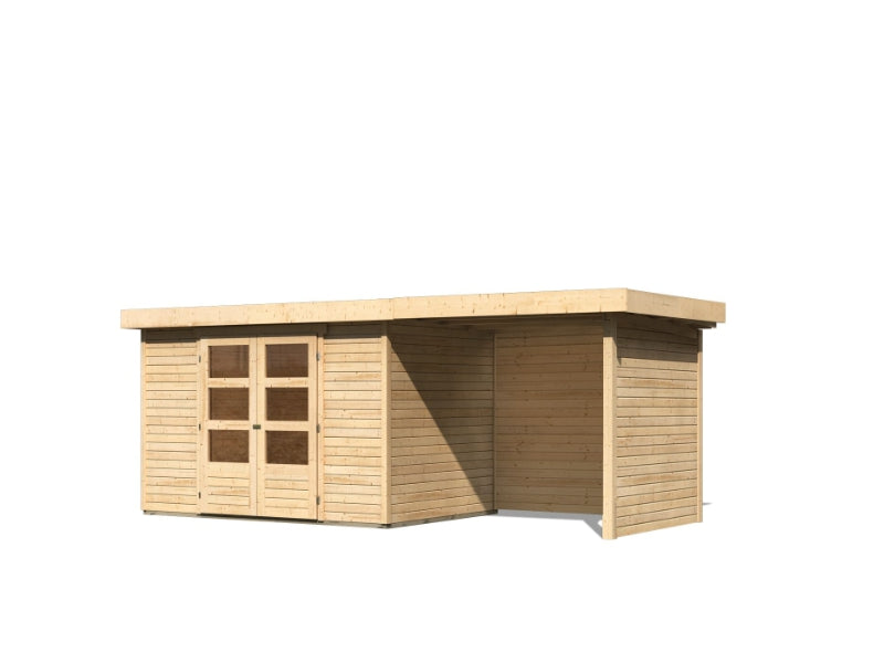 Karibu Gartenhaus Askola 4 mit Anbaudach 2,25 Meter, Seiten- und Rückwand