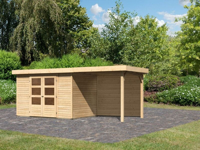 Karibu Gartenhaus Askola 4 mit Anbaudach 2,4 Meter, Rückwand