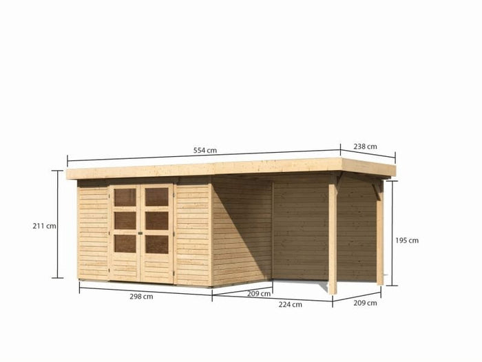 Karibu Gartenhaus Askola 4 mit Anbaudach 2,4 Meter, Rückwand