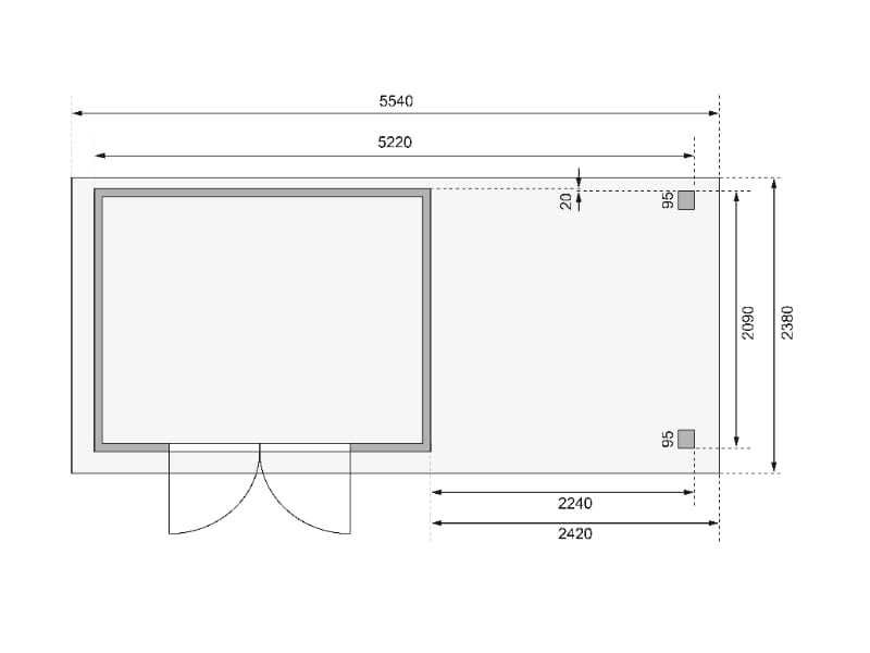 Karibu Gartenhaus Askola 4 mit Anbaudach 2,4 Meter, Rückwand