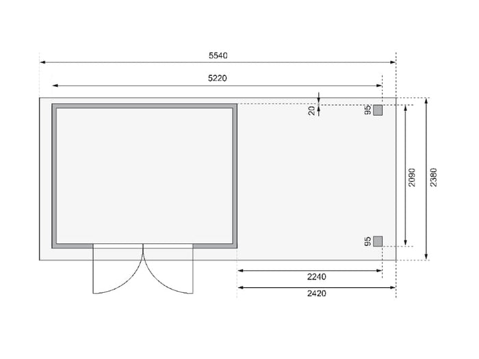 Karibu Gartenhaus Askola 4 mit Anbaudach 2,4 Meter, Rückwand