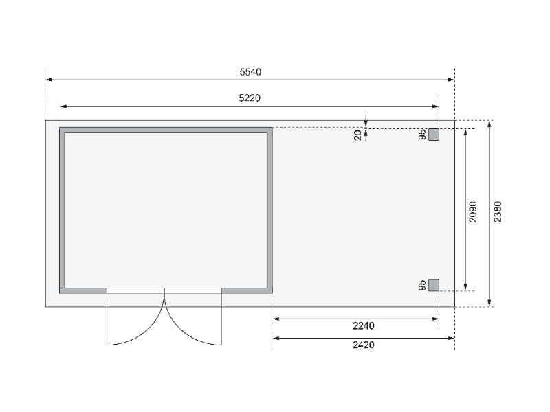 Karibu Gartenhaus Askola 4 mit Anbaudach 2,4 Meter, Rückwand, terragrau