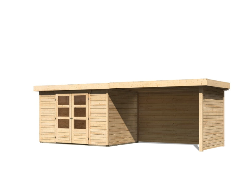 Karibu Gartenhaus Askola 4 mit Anbaudach 2,75 Meter, Seiten- und Rückwand