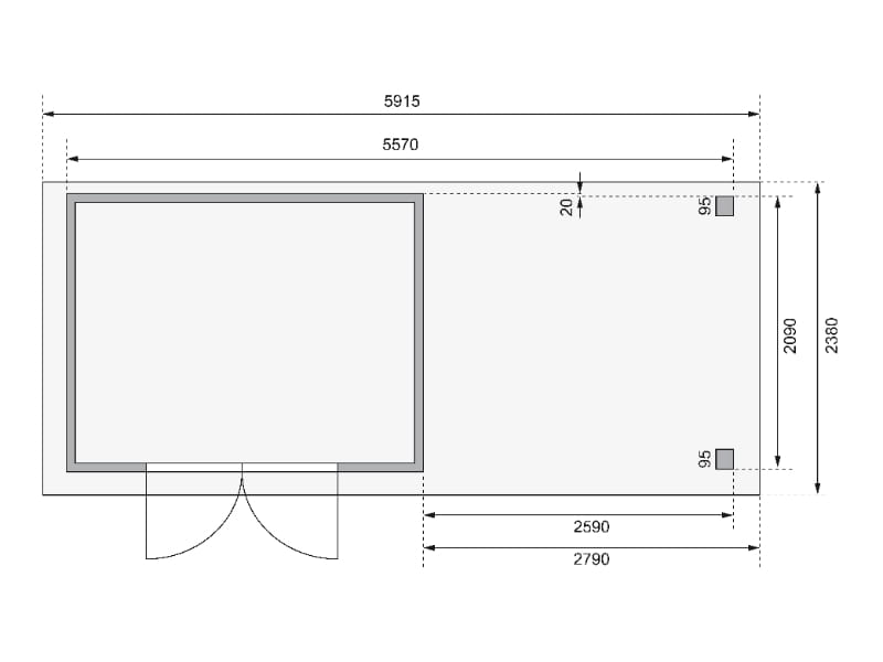 Karibu Gartenhaus Askola 4 mit Anbaudach 2,75 Meter, Seiten- und Rückwand