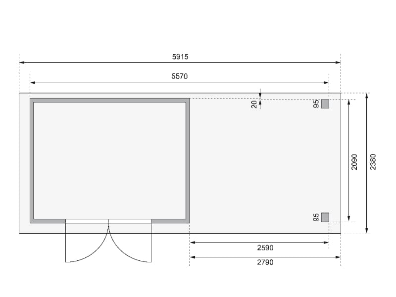 Karibu Gartenhaus Askola 4 mit Anbaudach 2,8 m, Rückwand