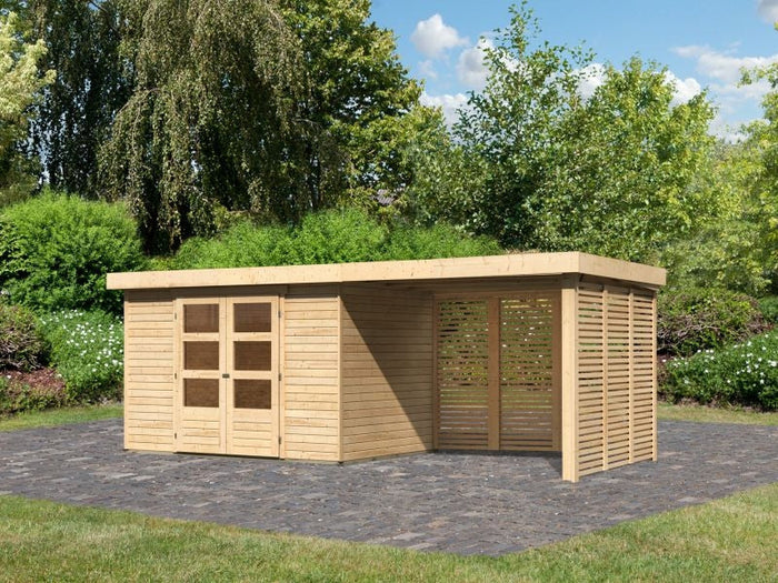 Karibu Gartenhaus Askola 4 mit Anbaudach 2,8 m, Lamellenwände