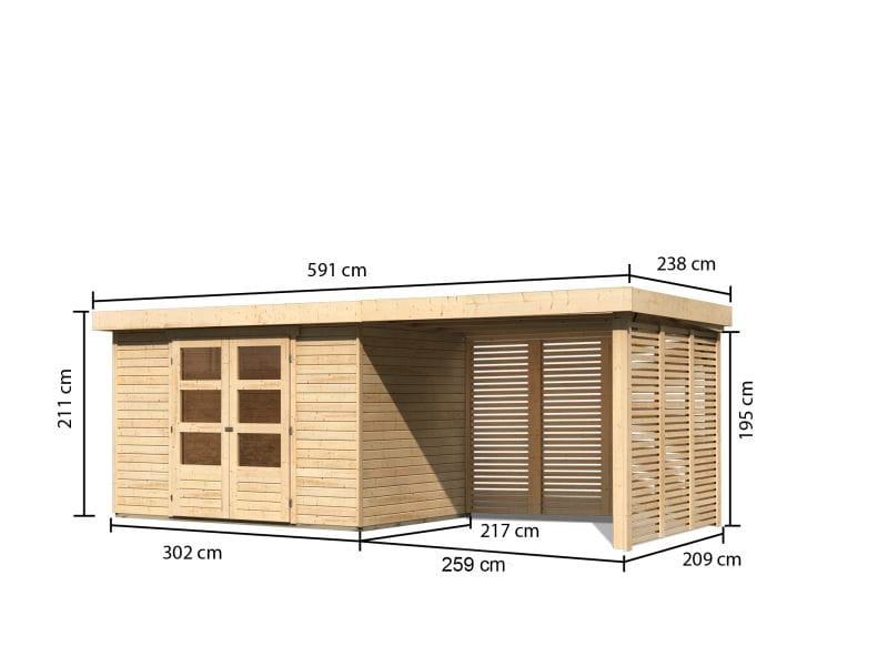 Karibu Gartenhaus Askola 4 mit Anbaudach 2,8 m, Lamellenwände