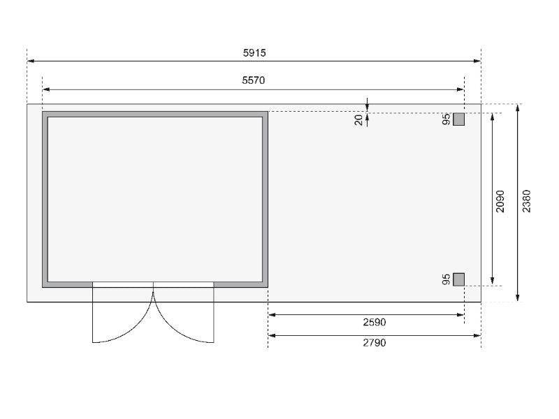 Karibu Gartenhaus Askola 4 terragrau mit Anbaudach 2,80 Meter