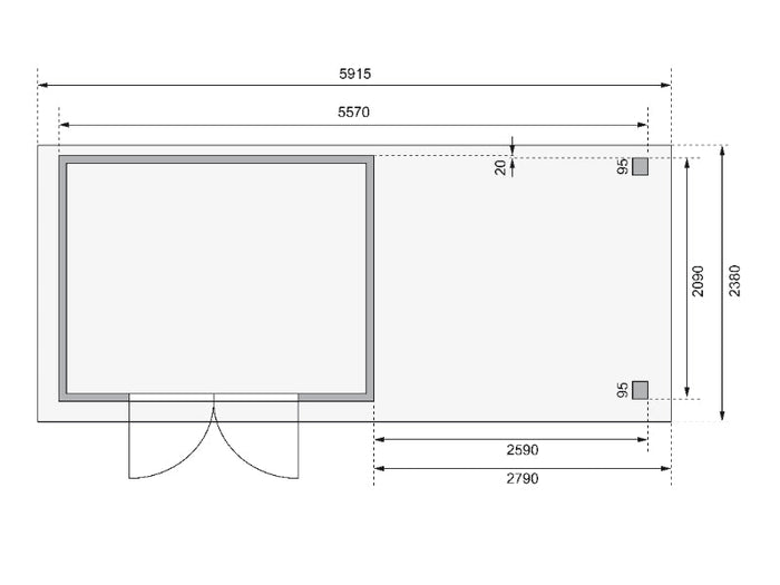Karibu Gartenhaus Askola 4 terragrau mit Anbaudach 2,80 Meter