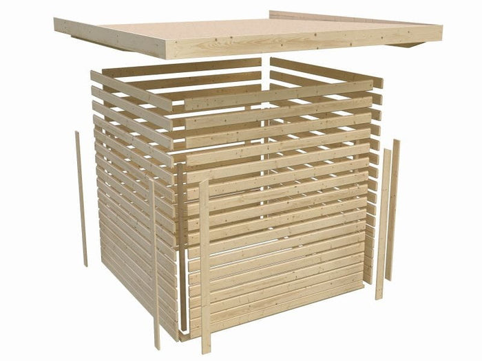 Karibu Gartenhaus Askola 4 terragrau mit Anbaudach 2,80 Meter