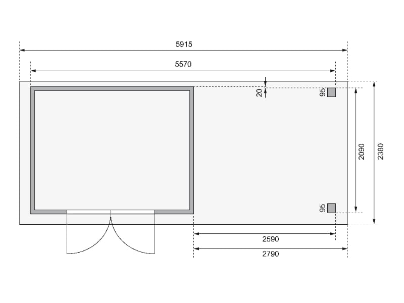 Karibu Gartenhaus Askola 4 terragrau mit Anbaudach 2,80 Meter inkl. Rück-und Seitenwand
