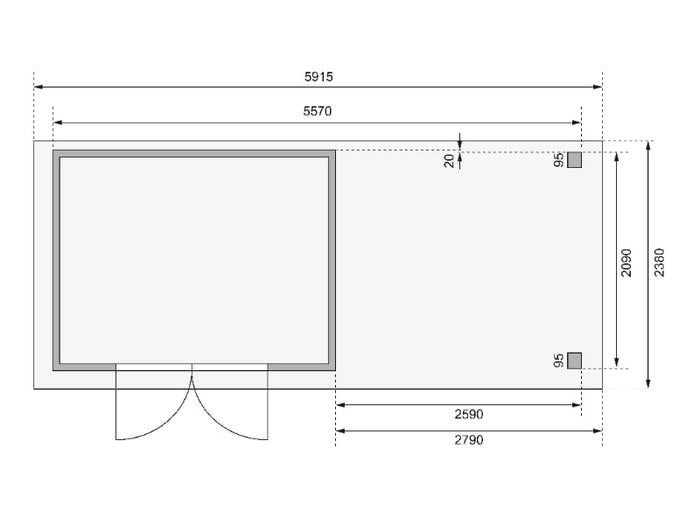 Karibu Gartenhaus Askola 4 terragrau mit Anbaudach 2,80 Meter inkl. Rück-und Seitenwand