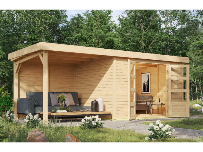 Karibu Gartenhaus Askola 5 mit Anbaudach 2,4 m, Rückwand