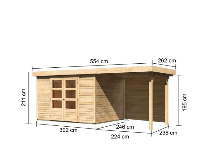 Karibu Gartenhaus Askola 5 mit Anbaudach 2,4 m, Rückwand