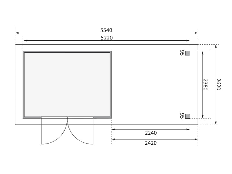 Karibu Gartenhaus Askola 5 mit Anbaudach 2,4 m, Rückwand