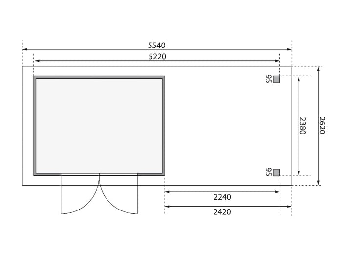Karibu Gartenhaus Askola 5 mit Anbaudach 2,4 m, Lamellenwänden