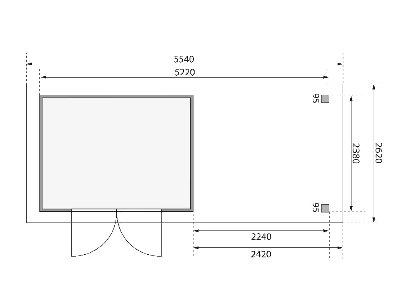 Karibu Gartenhaus Askola 5 mit Anbaudach 2,4 Meter, Seiten- und Rückwand in terragrau