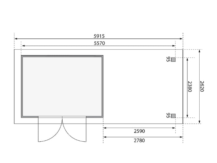 Karibu Gartenhaus Askola 5 mit Anbaudach 2,8 m, Rückwand