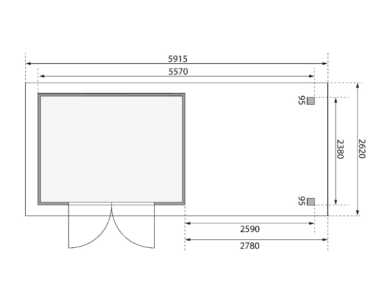 Karibu Gartenhaus Askola 5 mit Anbaudach 2,8 m, Rückwand in terragrau