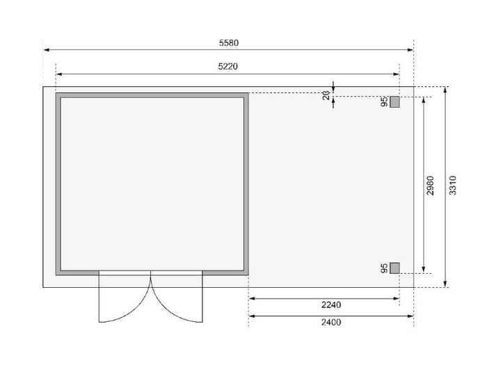 Karibu Gartenhaus Askola 6 in terragrau mit Anbaudach 2,4 Meter