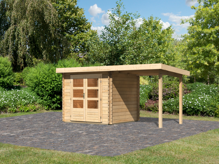 Karibu Gartenhaus Bastrup 2 mit Anbaudach 2 Meter