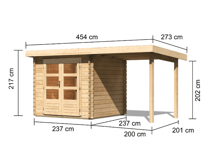 Karibu Gartenhaus Bastrup 2 mit Anbaudach 2 Meter