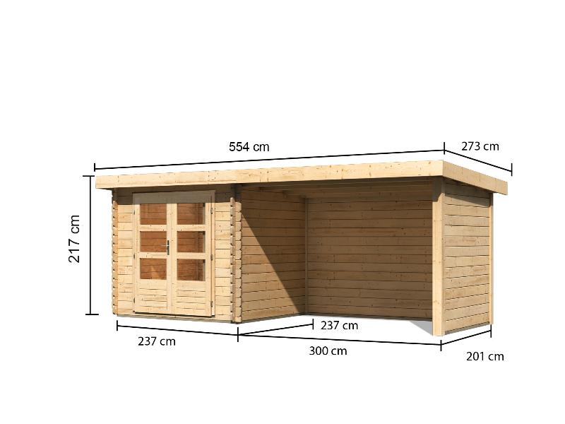 Karibu Gartenhaus Bastrup 2 mit Anbaudach 3 Meter inkl. Rück-und Seitenwand