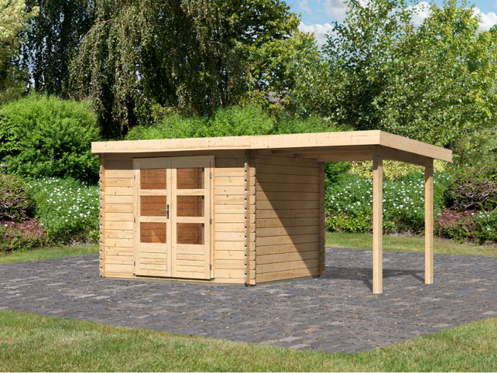 Karibu Gartenhaus Bastrup 3 mit Anbaudach 2 Meter