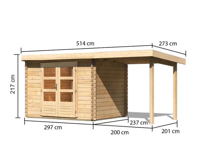 Karibu Gartenhaus Bastrup 3 mit Anbaudach 2 Meter