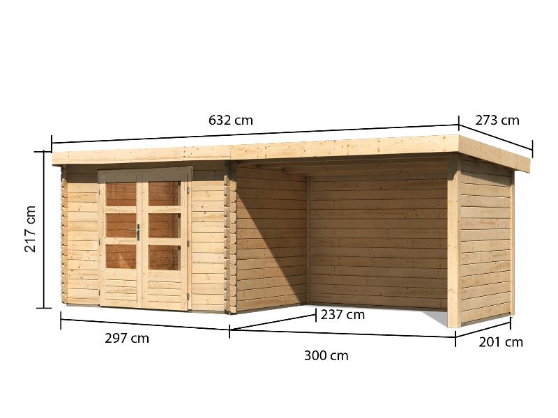 Karibu Gartenhaus Bastrup 3 mit Anbaudach 3 Meter inkl. Rück-und Seitenwand