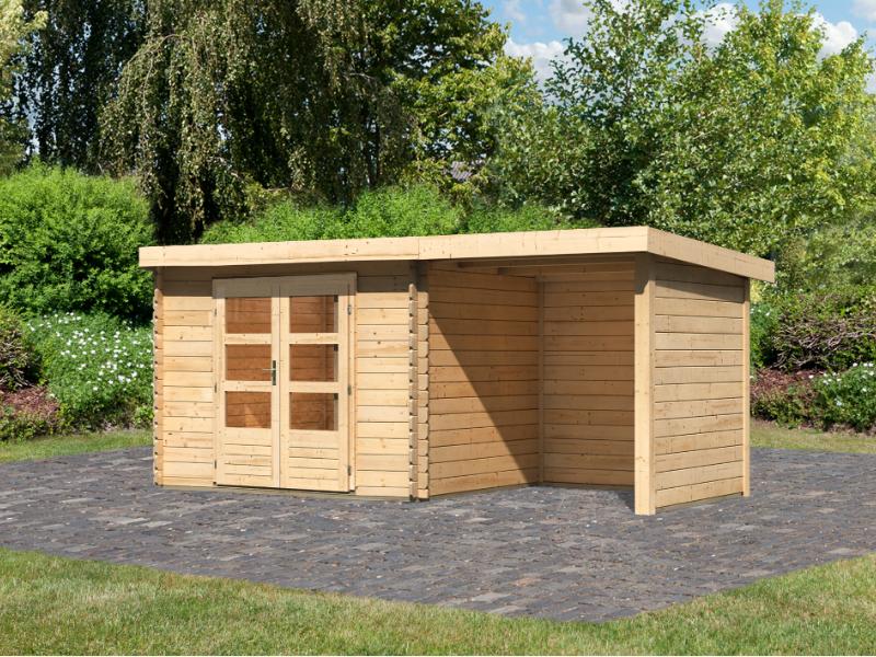 Karibu Gartenhaus Bastrup 3 mit Schleppdach 2 Meter Rück- und Seitenwand