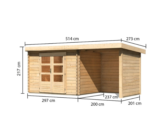 Karibu Gartenhaus Bastrup 3 mit Schleppdach 2 Meter Rück- und Seitenwand