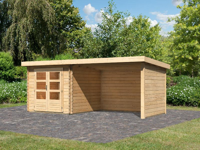 Karibu Gartenhaus Bastrup 4 Anbaudach 3 Meter inklusive Rück- und Seitenwand